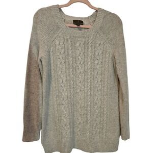 Fenn Wright Manson Angora Sweater Gray Cable Knit Long Sleeve Crew Neck Ribbed L